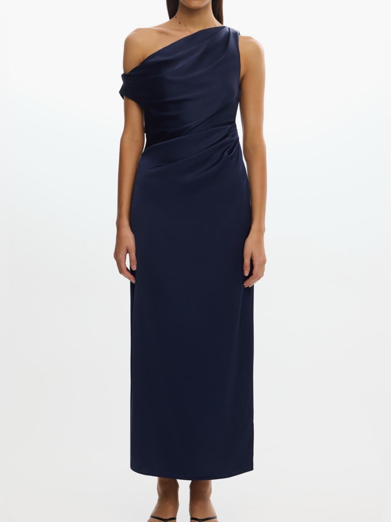 Significant Other Alyssa Pleated One Shoulder Satin Gown. Size 8 Women #365